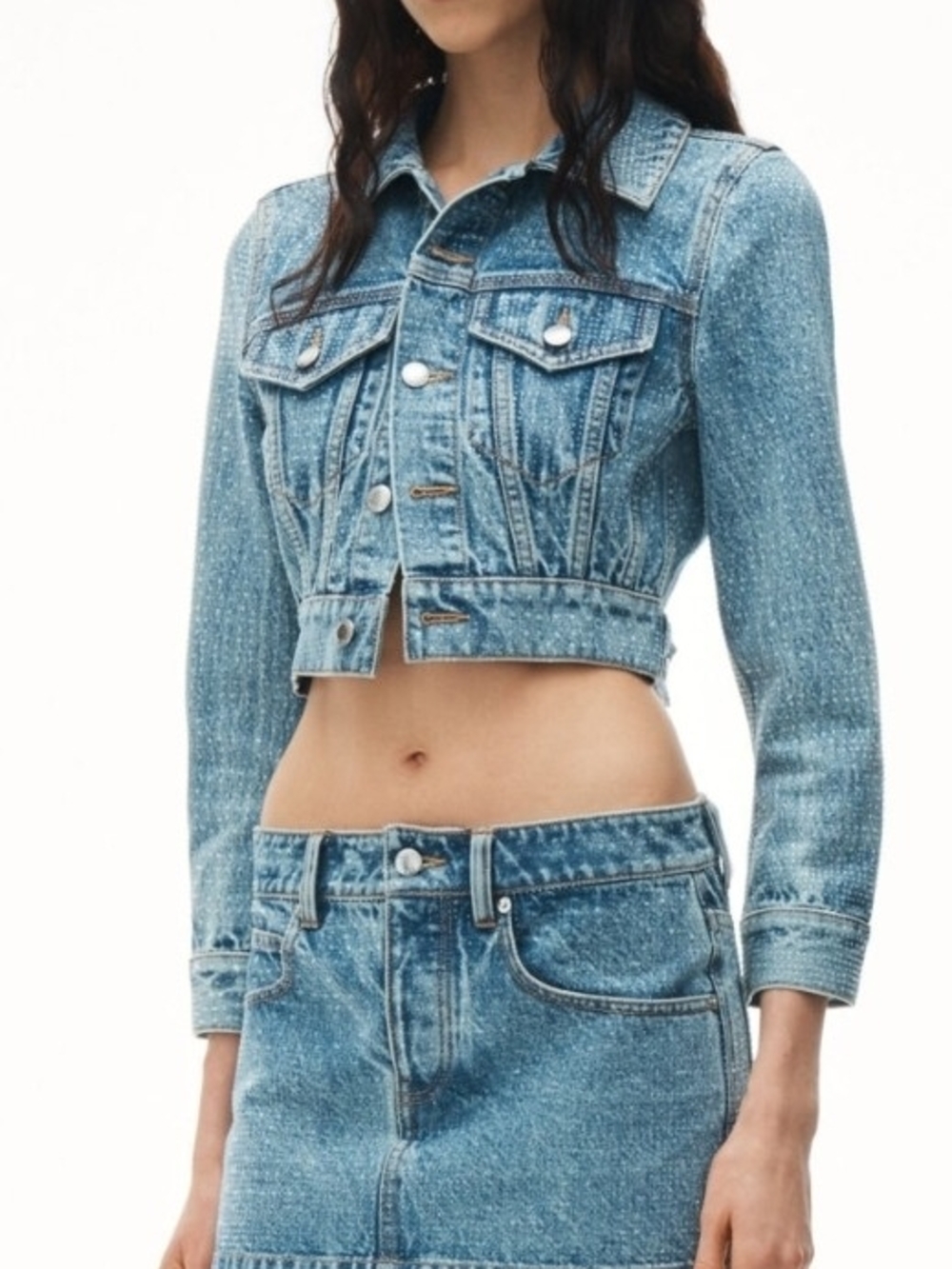 Alexander Wang Crsytal Hotfix Denim Mini Skirt